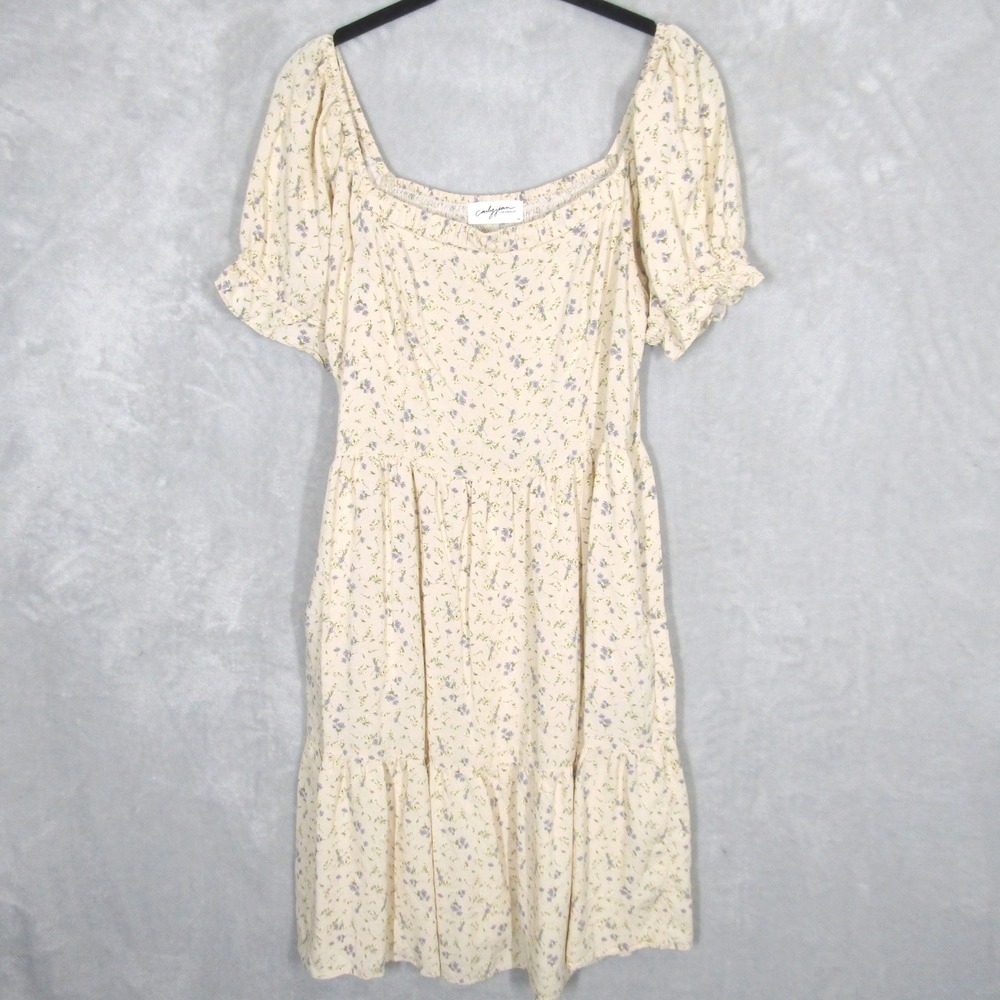 Carly Jean Los Angeles Midi Dress Womens M Floral Smocked Puff Sleeve Tiered